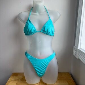Women’s 90S Y2K Dead Stock Zuliana Turquoise Beaded 2 Piece Bikini Sz M NWT